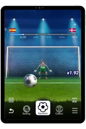 Estadio nocturno y animación de penalti en Penalty Shoot Out Evoplay